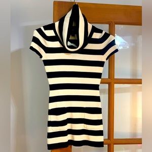 INC Petite Cowl Neck Cream & Black Cap Sleeve Stripped Sweater